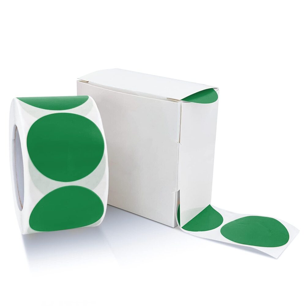 2995 Round Stickers Green 1 Inch Circle Labels with Dispenser Box Color